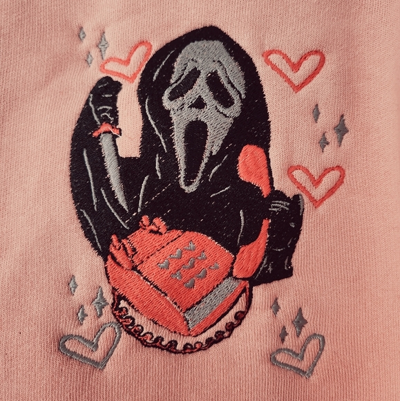 "Scream" Embroidered Balloon Sleeve Crew Sweatshirt, Silver Pink - Picture 2 of 7